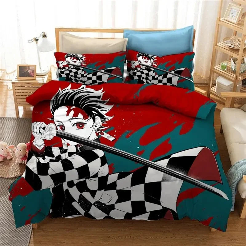 Anime Demon Slayer Duvet Cover Pillowcase 3D Printed Bedding Set Double Twin Full Queen King Adult Kids Bedclothes Quilt Cover Pi-Mart