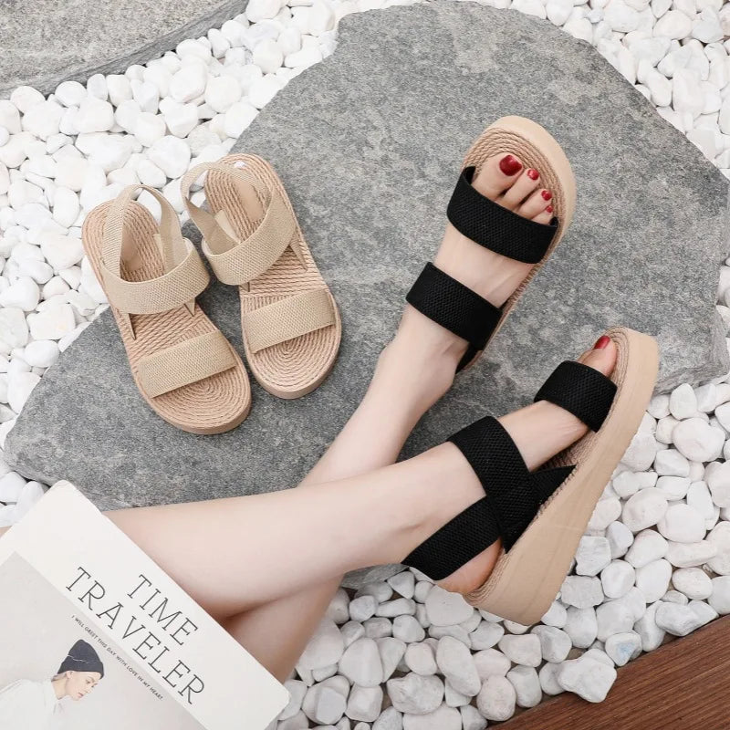 Big Size Minimalist Slingback Wedge Sandals For Women Outdoor Summer Platform Shoes Light Weight Soft EVA Female Leisure Sandals Pi-Mart