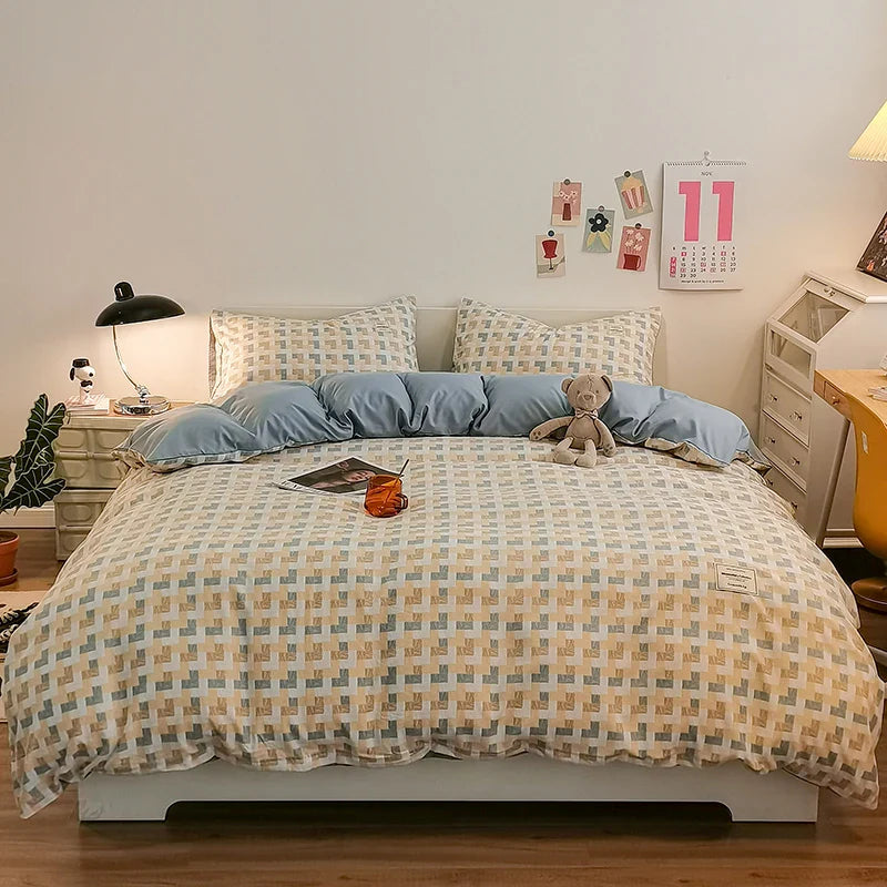 Checkerboard Bedding Comforter Set with Pillowcase bed sheet Single Full Size Bed Linen Duvet Cover Set Queen/King Double Single LadyShow.Store