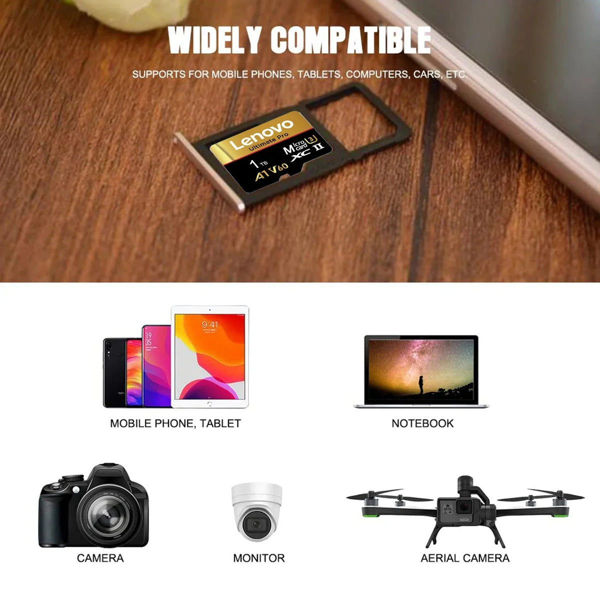 Lenovo 1TB Memory Card Stable Performance for Camera Surveillance Devices High Speed Micro TF SD Memory Card 512GB 256GB 128GB Pi-Mart