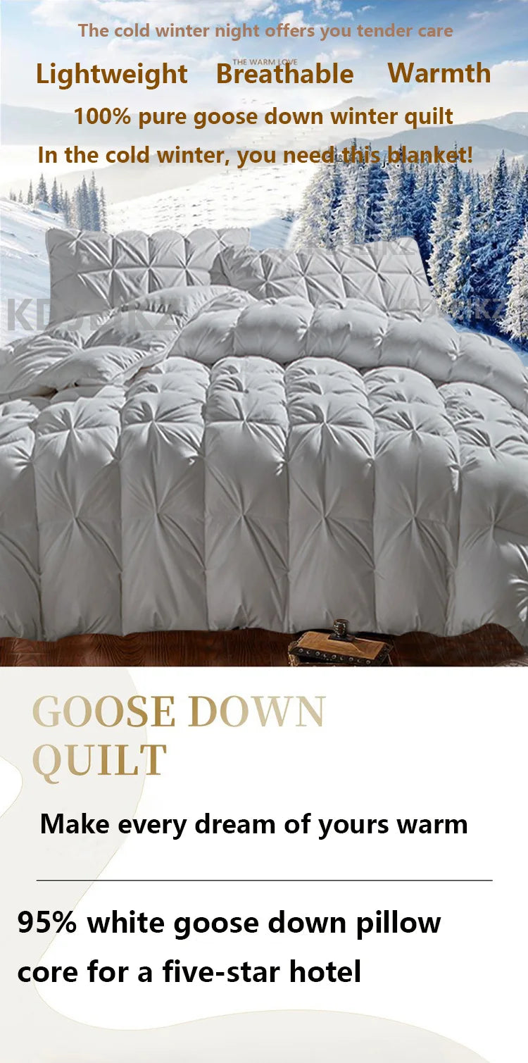 Luxury 100% White Goose down Comforter Winter Warm Duvet Extra Large Double Single Lightweight 3D Bread Design Pleated Edge Pi-Mart