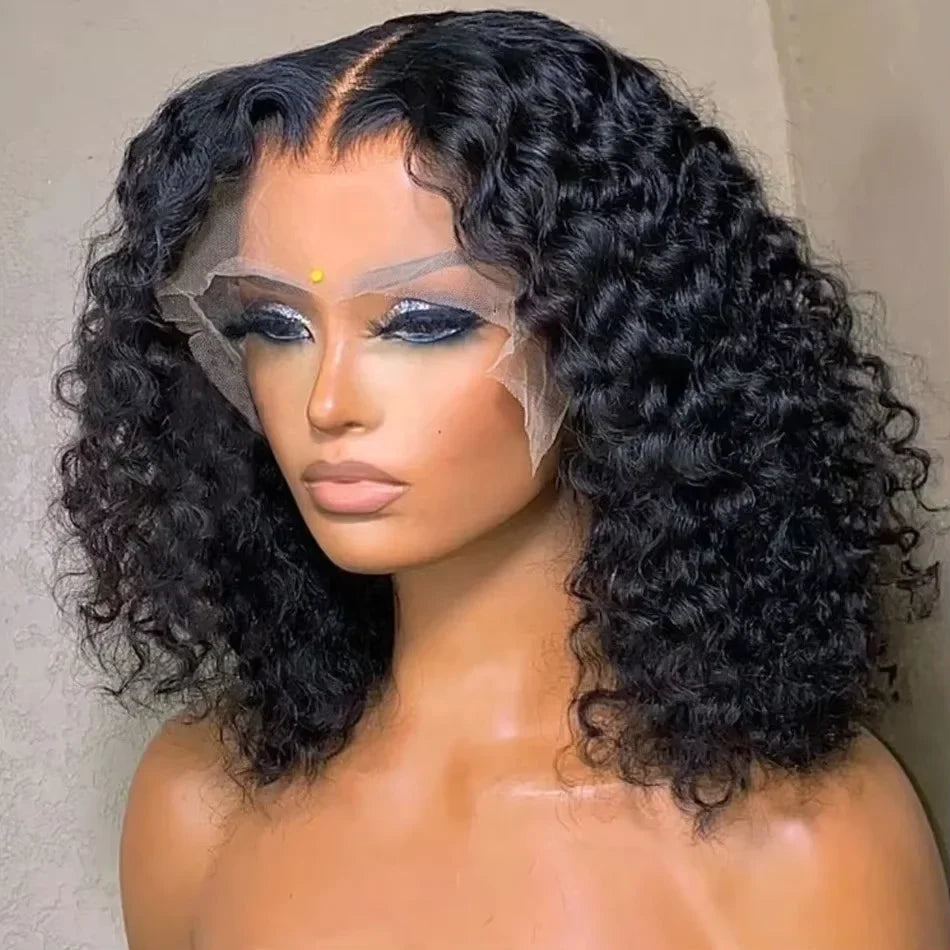 Curly Human Hair Pre Plucked Short BOB Wig 200% Density 13x4 HD Lace Front Wig Human Hair Deep Wave Brazilian Lace Frontal Wig LadyShow.Store