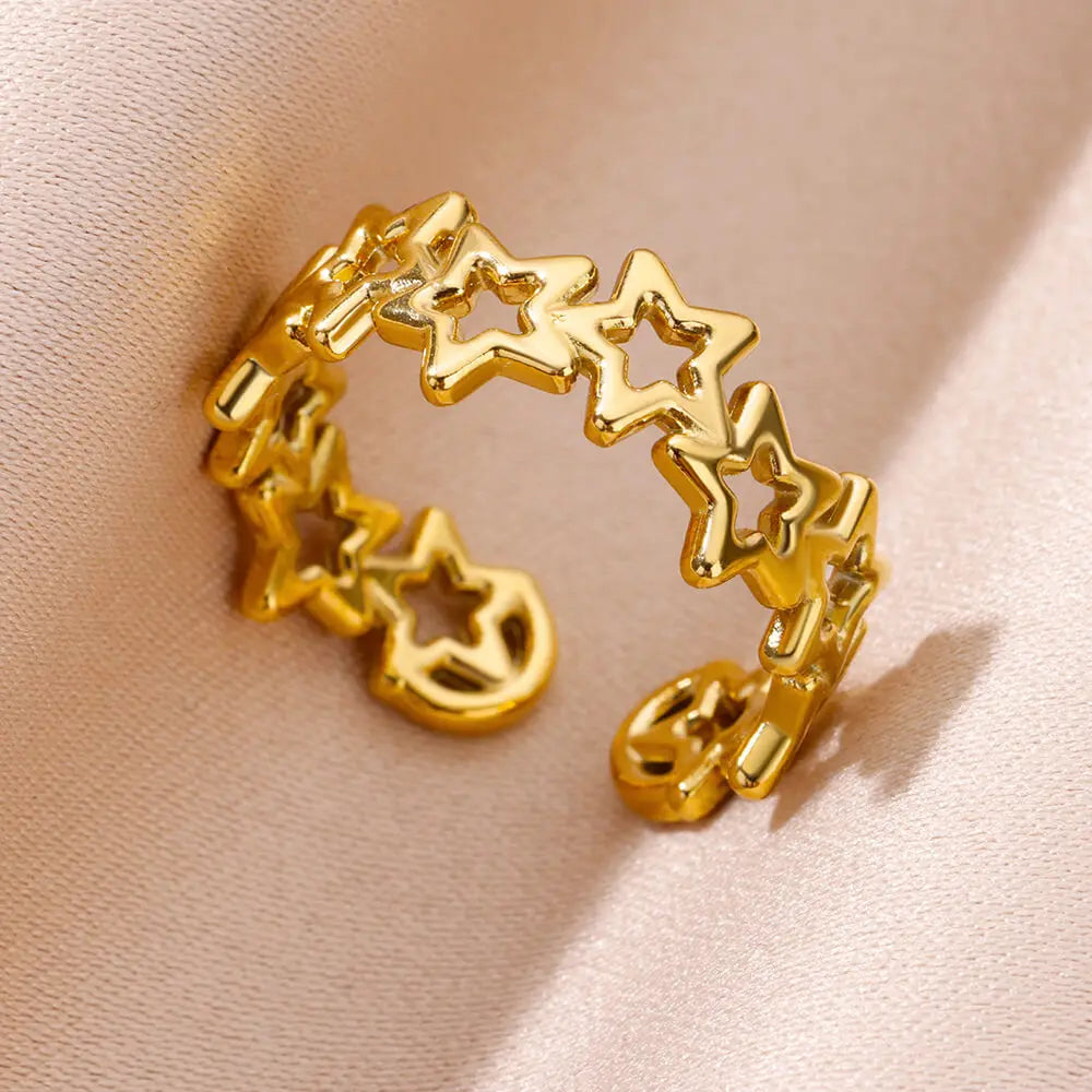 316L Stainless Steel Shell Rings for Women Adjustable Gold Color Little Star Open Rings Female Jewelry Weddings Gifts New Trendy Pi-Mart