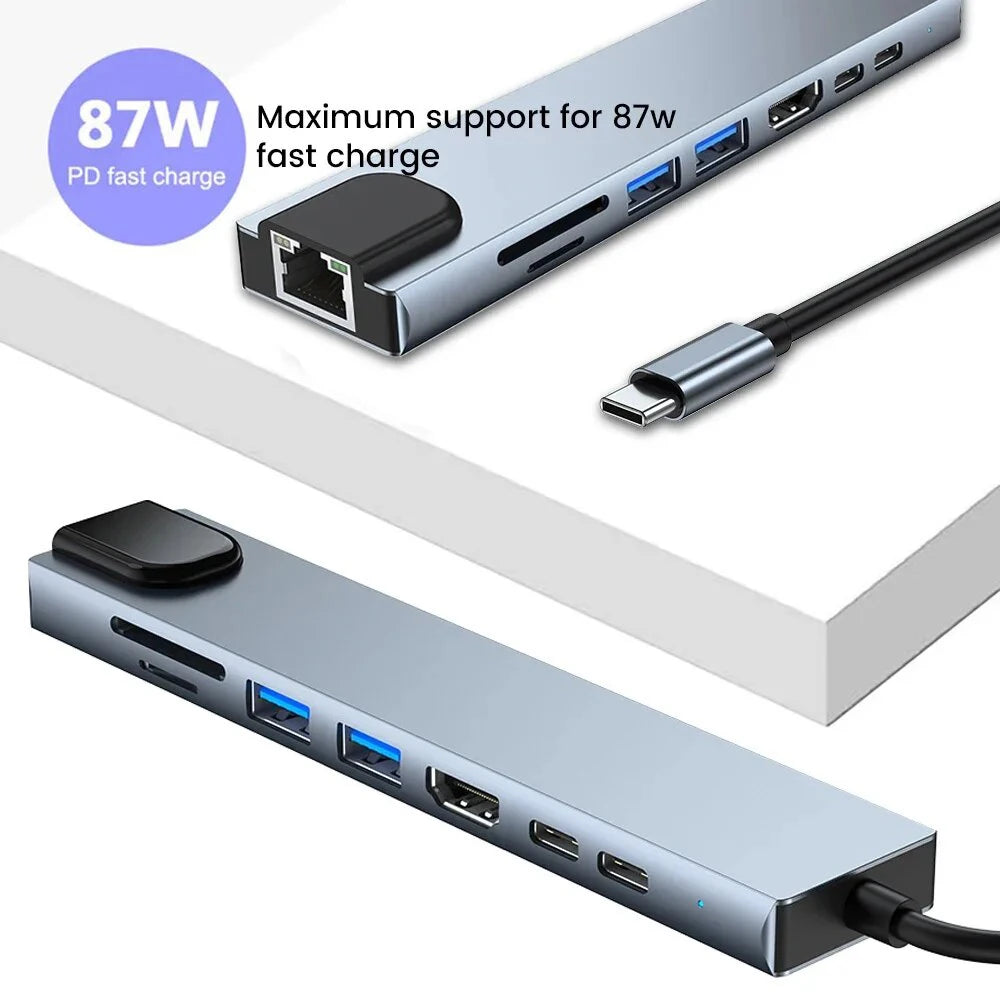 USB 3.0 Type C HUB USB C Docking Station to HDMI 4K 30HZ Type C to RJ45 100Mbps Ethernet Adapter VGA Extender Headphone PD 100W Pi-Mart