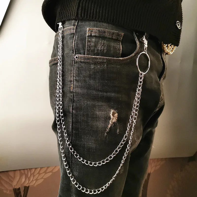 Metal Belt Chain HipHop Rock Punk Hook Trousers Pant Waist Link Metal Wallet Chain Keychain Ring Clip Keyring Jewelry Pi-Mart