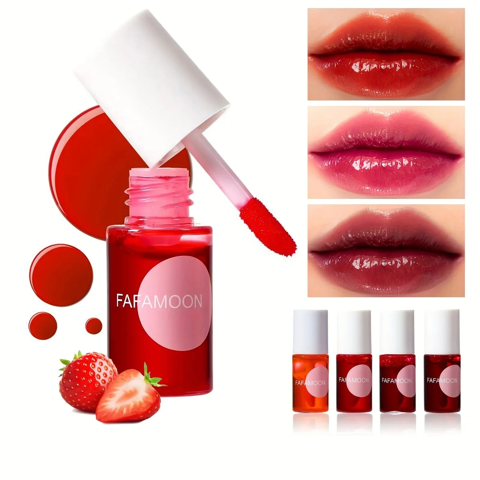 4 color Fruity Lip Tint Water Gloss Tint,Moisturizing Waterproof Liquid Lipstick, Non-Stick,High Pigment,Long-Lasting Colors LadyShow.Store