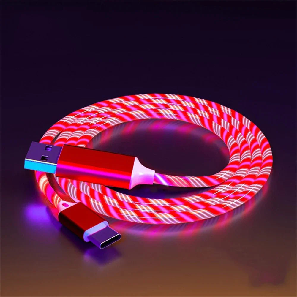 Glowing LED Light USB 3 IN 1 cable Phone Fast Charging Charger Luminous Type C Cable For Xiaomi iPhone Phone Accessories Pi-Mart