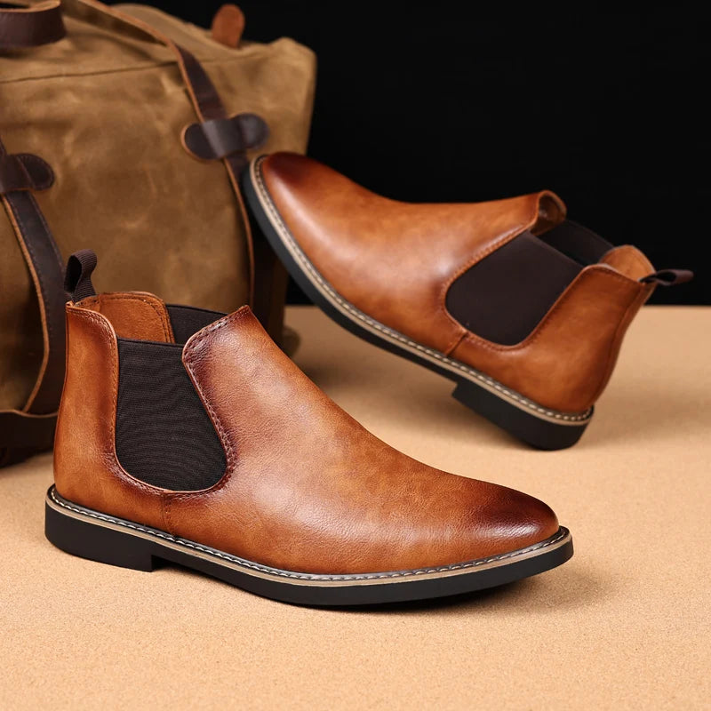 YRZL 39~47 Men Chelsea Boots Brand Retro Comfortable PU Leather Ankle Boots Men 2025 Fashion Black Brown Mens Boots Pi-Mart