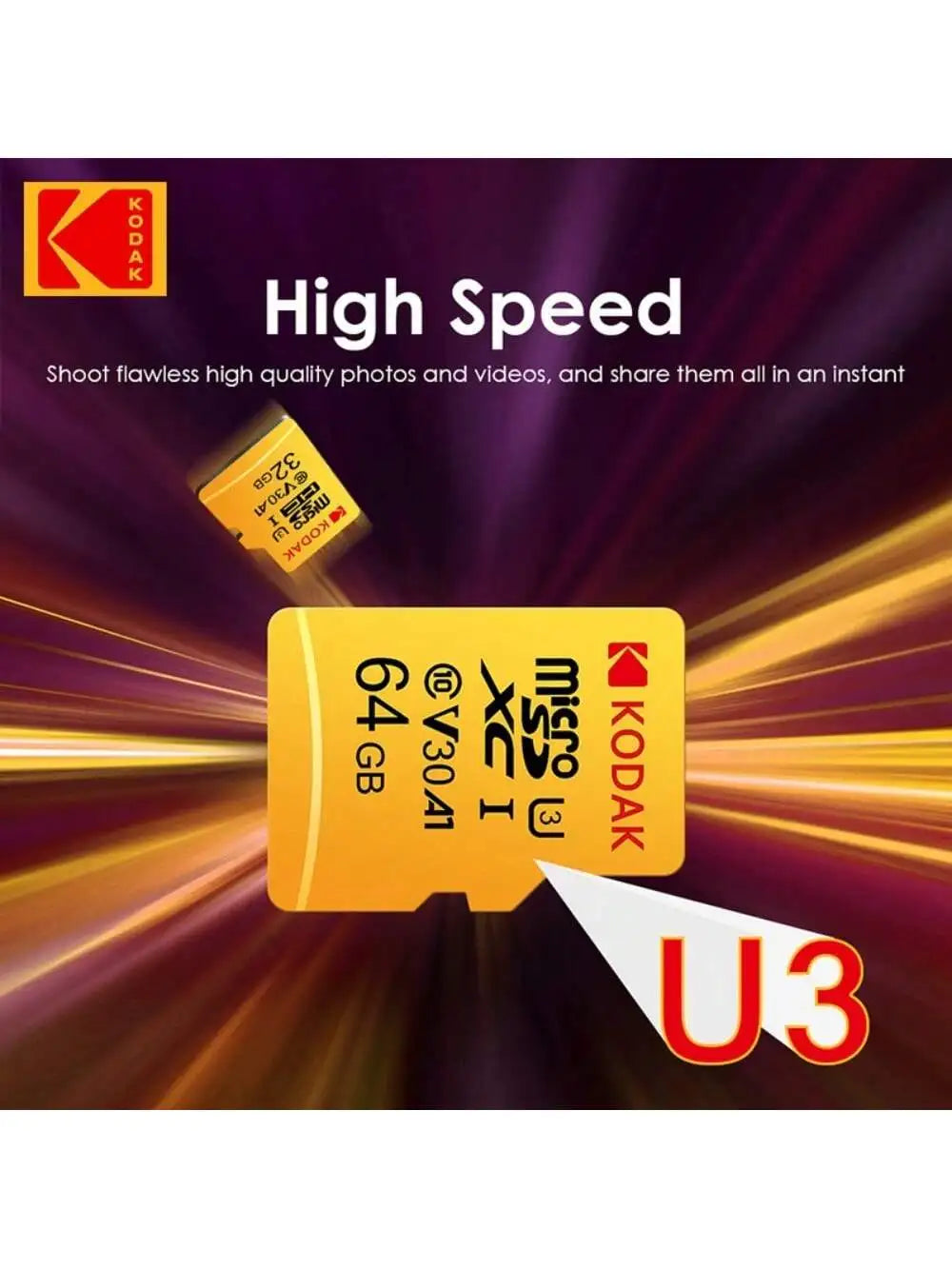 Kodak 32GB-256GB Micro SD Memory Card - High Speed Class 10 U3 UHS-I for Smartphones, Digital Cameras, Tablets and Drones Chri Pi-Mart