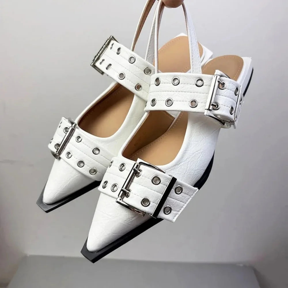 New Women Sandals Shoes Pointed Toe 2025 Spring Fashion Shallow Footwear Slingbacks Ladies Sandals Flats Shoes Big size Pi-Mart