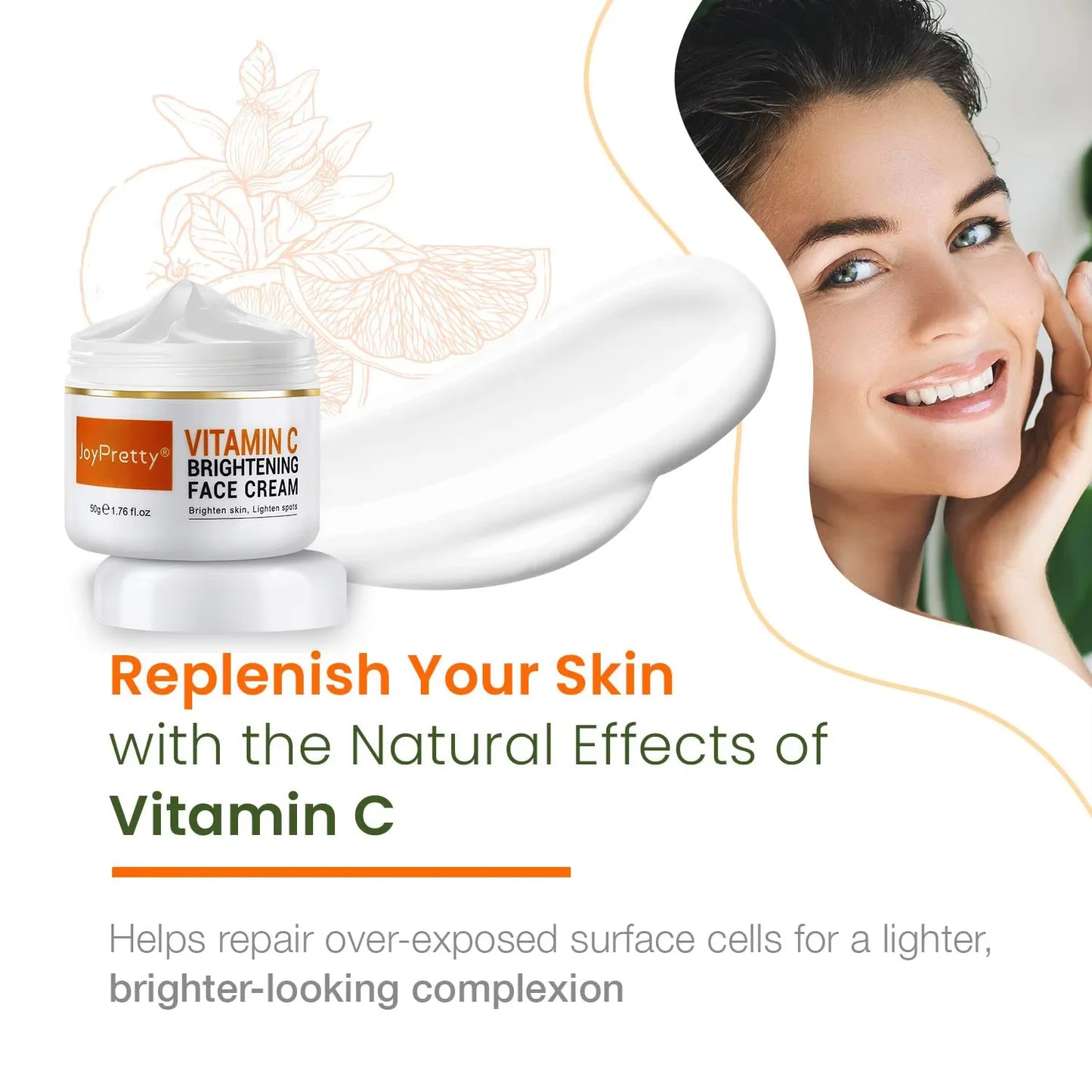 JoyPretty Vitamin C Face Cream Whitening Hyaluronic Acid Moisturizing Dark Spot Remover Brightening Facial Cream Skin Care 50g Pi-Mart