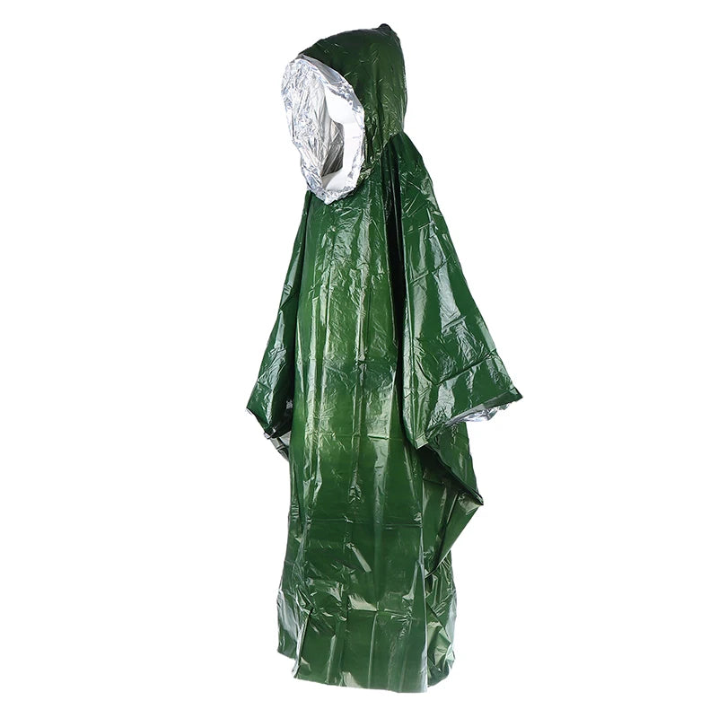 Waterproof Emergency Rain Poncho PE Thermal Blanket Raincoat Hooded Cover For Outdoor Camping Hiking Travel Motorcycle Rain Gear Pi-Mart