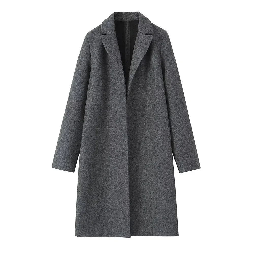 Willshela Women Fashion Solid Open Stitch Long Trench Coats Vintage V-Neck Full Sleeves Female Chic Lady Outfits LadyShow.Store