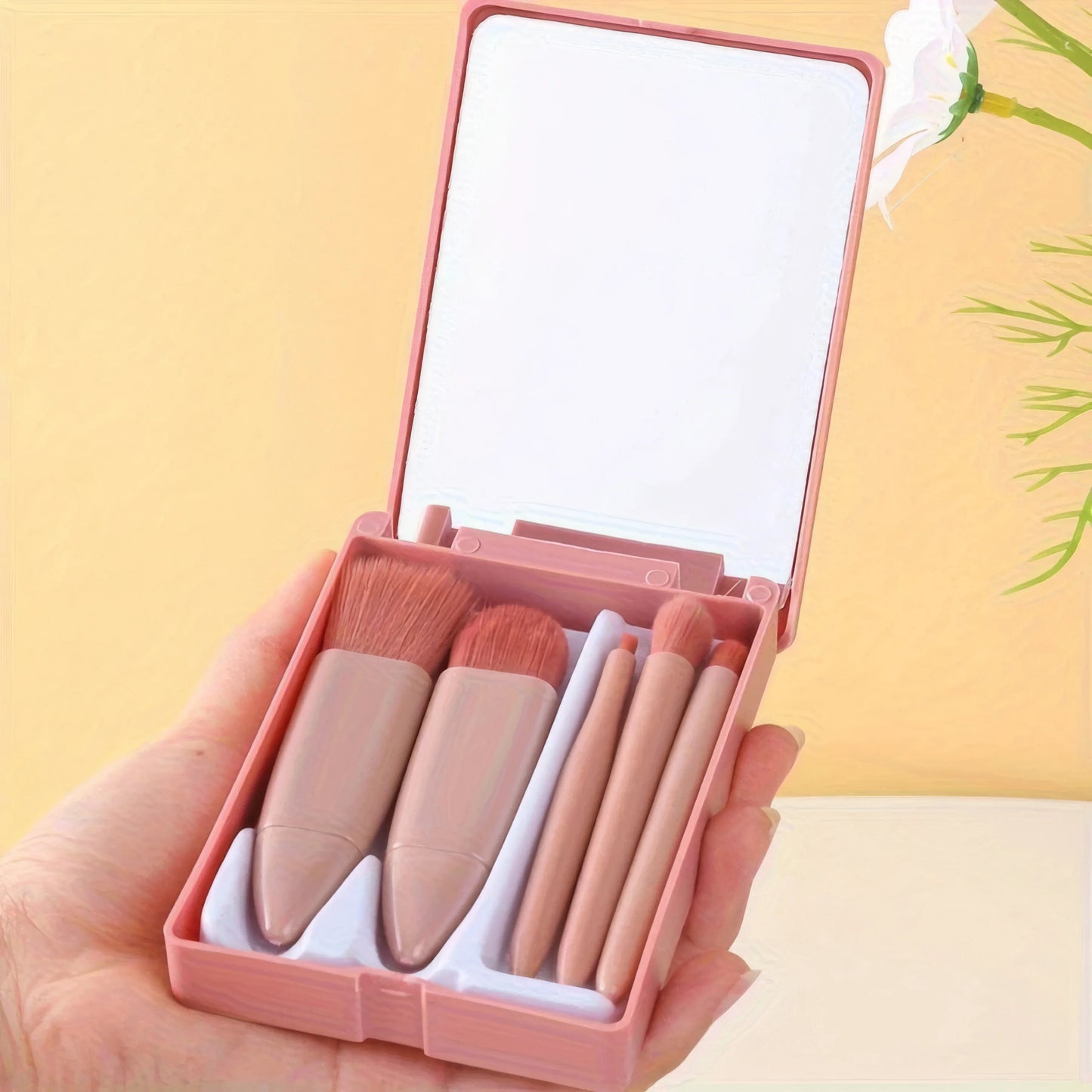 5-Piece Pink Makeup Brush Kit | Complete Set of Professional & Soft Synthetic Hair Brushes | Easy Storage & Carrying Tri Light Beauty