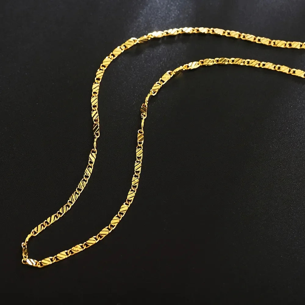 40-75cm 18k Gold Color Charm 2mm Flat Chain Necklaces For Women Men Luxury Fashion Party Wedding Jewelry Pi-Mart