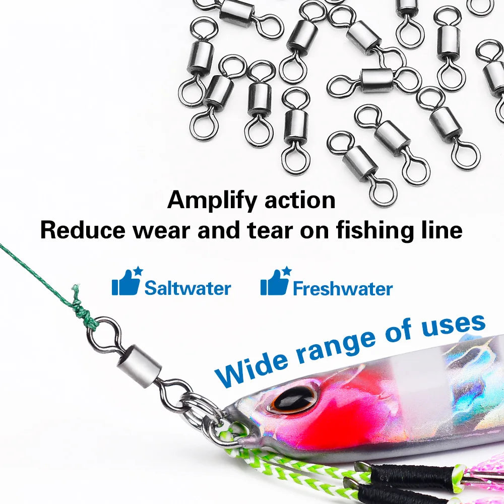 50pcs Fishing Swivels Rolling Swivels Solid Stainless Steel Rings Fishhooks Lure Connector for Fishing Accessories Pi-Mart