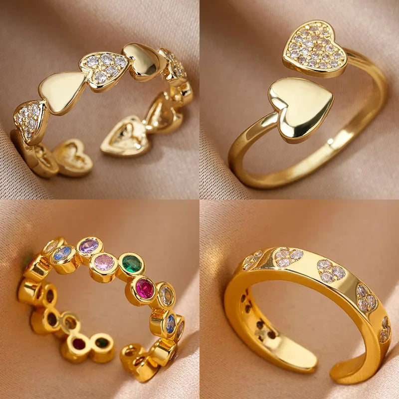 Zircon Geometric Heart Rings For Women Stainless Steel Gold Color Wedding Ring Luxury Aesthetic Jewlery Couple Gift 2026 Pi-Mart