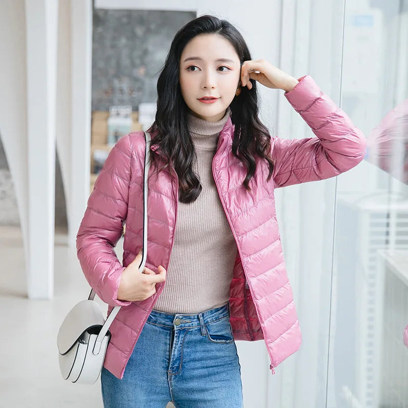 Women Spring Jacket Fashion Short Ultra Lightweight Packable Puffer Coats 15 Colors Female Down Warm Korean Slim Fit Parkas 5XL LadyShow.Store