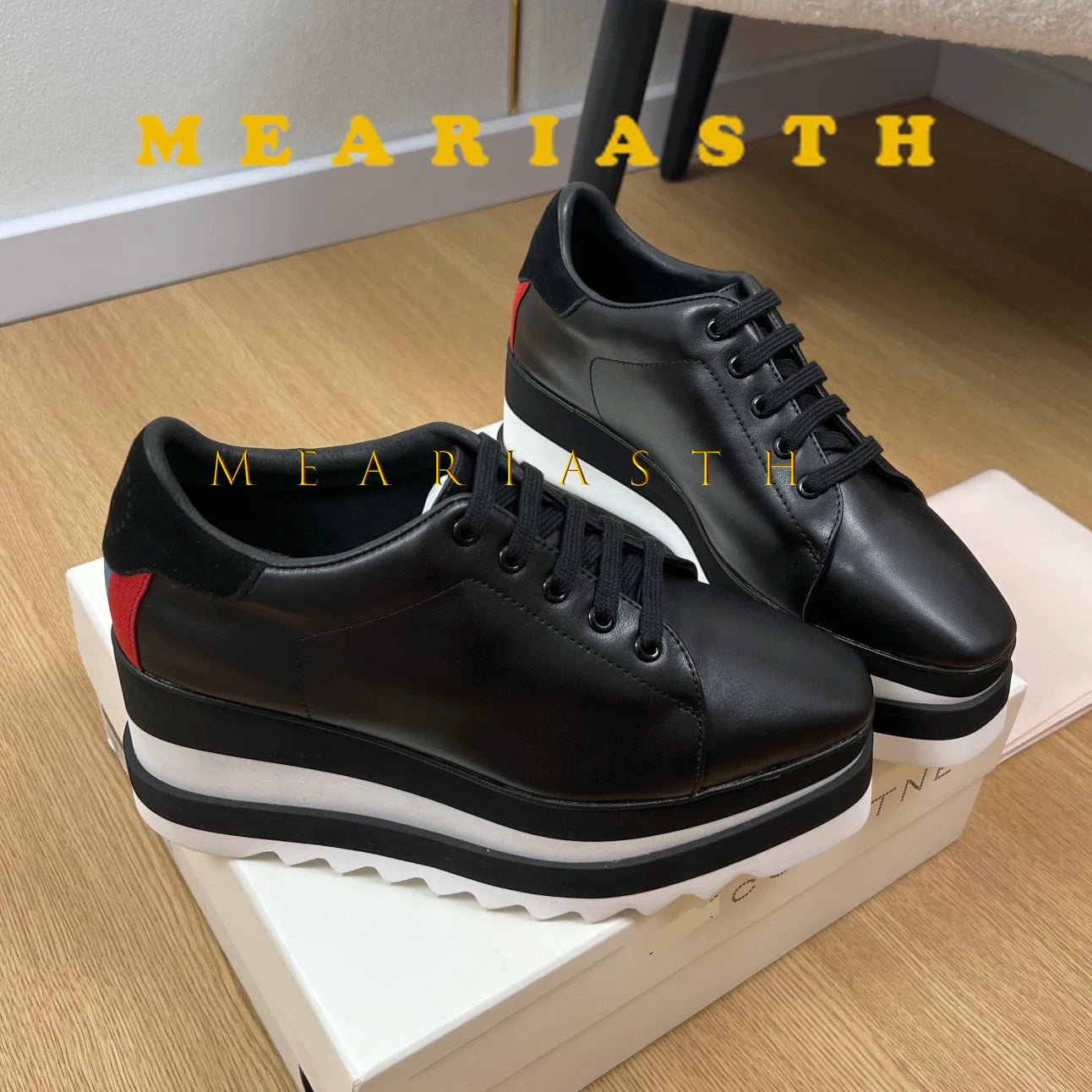 Women Walking Sneakers Autumn Lace-up High Platform Chunky Shoes Breathable Leather Shoes 8.5CM Winter Wedge Heels Casual Shoes Pi-Mart