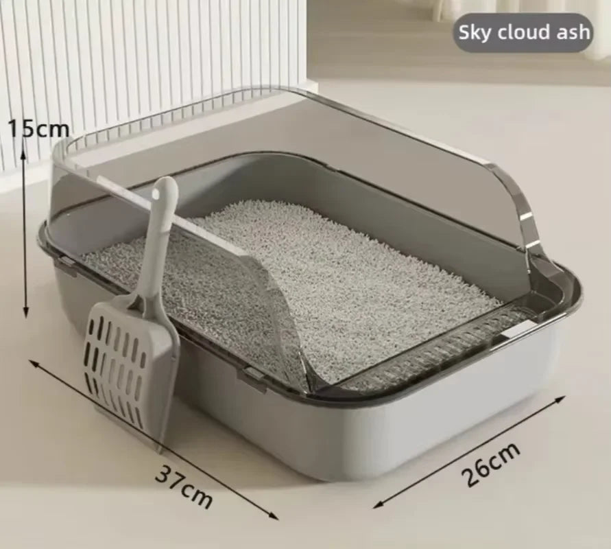 P Semi-Enclosed Cat Litter Box Splashproof Kitten Toilet Tray Pet Cleaning Basin with High Sides for Indoor Use Pi-Mart