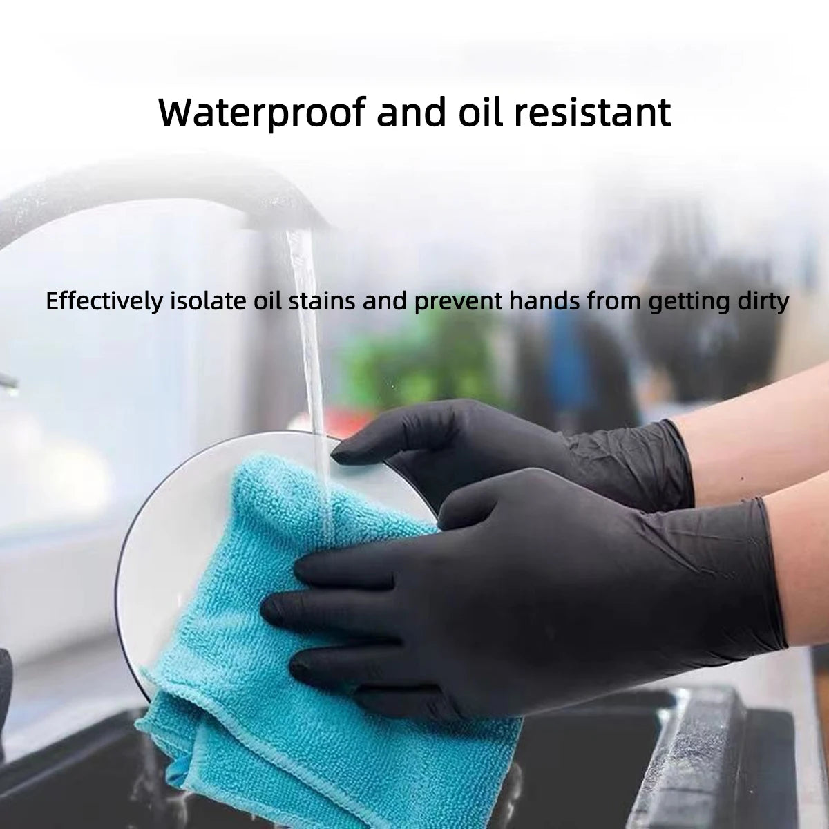 100/50/20/10pcs Black Nitrile Gloves Thickened Disposable Cleaning Hairdressing Gloves Waterproof Household Industrial Gloves Pi-Mart
