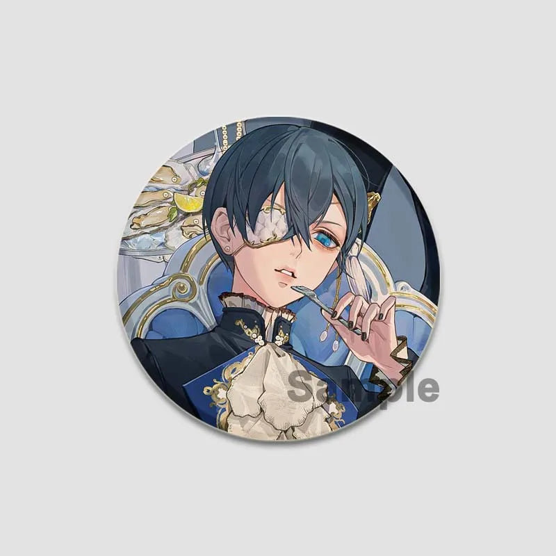 58MM Cartoon Comics Black Butler Creative DIY Badge Tinplate Plastic Pins Button Brooches for Backpack Accessories Jewelry Gifts Pi-Mart
