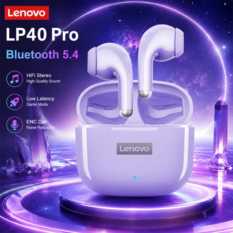Lenovo LP40 Pro TWS Bluetooth 5.4 Wireless Headphones HiFi Stereo Earphones Gaming Sports Touch Control HD Call With Mic Earbuds Pi-Mart