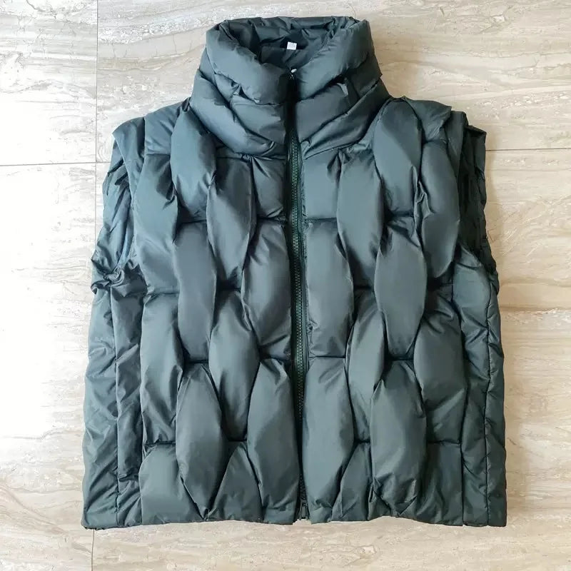 Women Thick Cotton Vest Women Square Weave High Collar Warm Waistcoat Casual  Warm Puffer Bubble Sleeveless Jacket LadyShow.Store