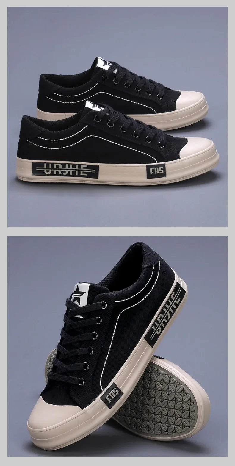 2026 New Men Canvas Shoes Breathable Outdoor Mens Casual Shoes Comfortable Spring Autumn Cloth Flat Shoes Black Walking Sneakers Pi-Mart