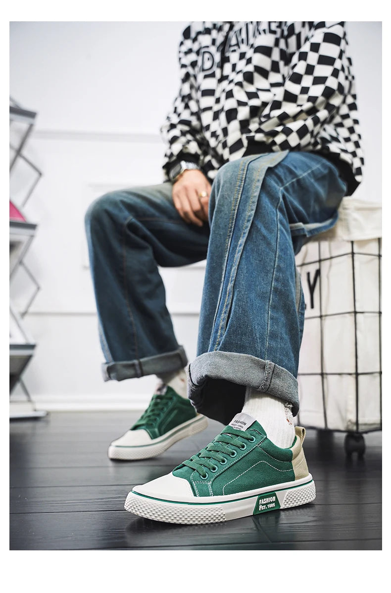 Canvas shoes four seasons men's casual shoes students flat shoes fashion soft-sole outdoor walking shoes youth Joker board shoes Pi-Mart