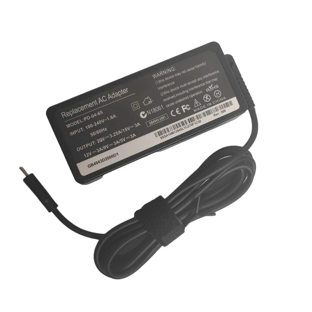 NEW 20v3.25a 65w Type-c Power Adapter Laptop Charger for Lenovo Thinkpad X1 Carbon X270 X280 T580 P51s P52s E480 E470 S2 Pi-Mart