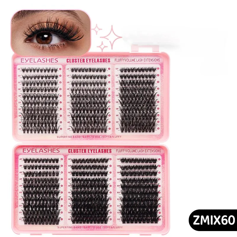 DINGSEN Eyelash Clusters Book Large Capacity Volume Individual Lashes Book Natural Long DIY Cluster Eyelash Extensions Makeup Pi-Mart