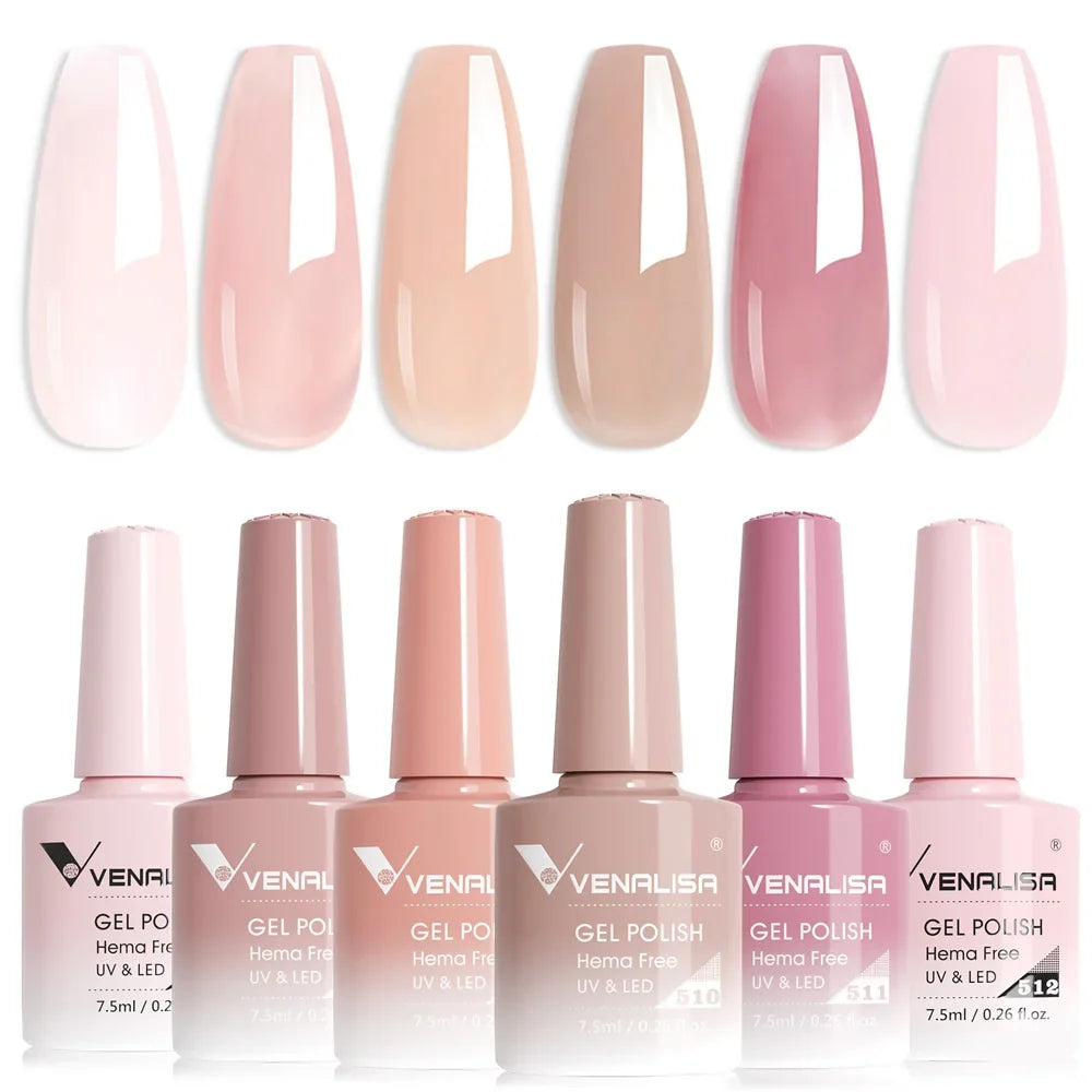 Venalisa Color Nail Gel Polish Kit  Jelly Pink Semi-transparent HEMA FREE Self Leveling Nude Natural Pink Nail Manicure Set Tri Light Beauty