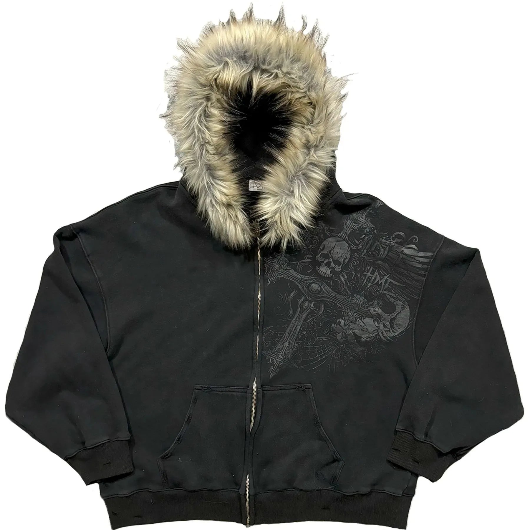 Autumn/Winter Y2k Women Aesthetic Harajuku Faux Fur Collar Hoodies Clothes Graphic Hip Hop Punk Gothic Zip Up Hoodies 2025 new LadyShow.Store