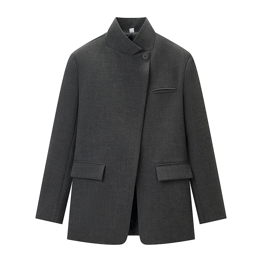HH Women Fashion Plaid Blazer Coat Stand Collar Long Sleeve Jacket 2026 Spring Trend Casual Office Lady Chic Outerwear LadyShow.Store
