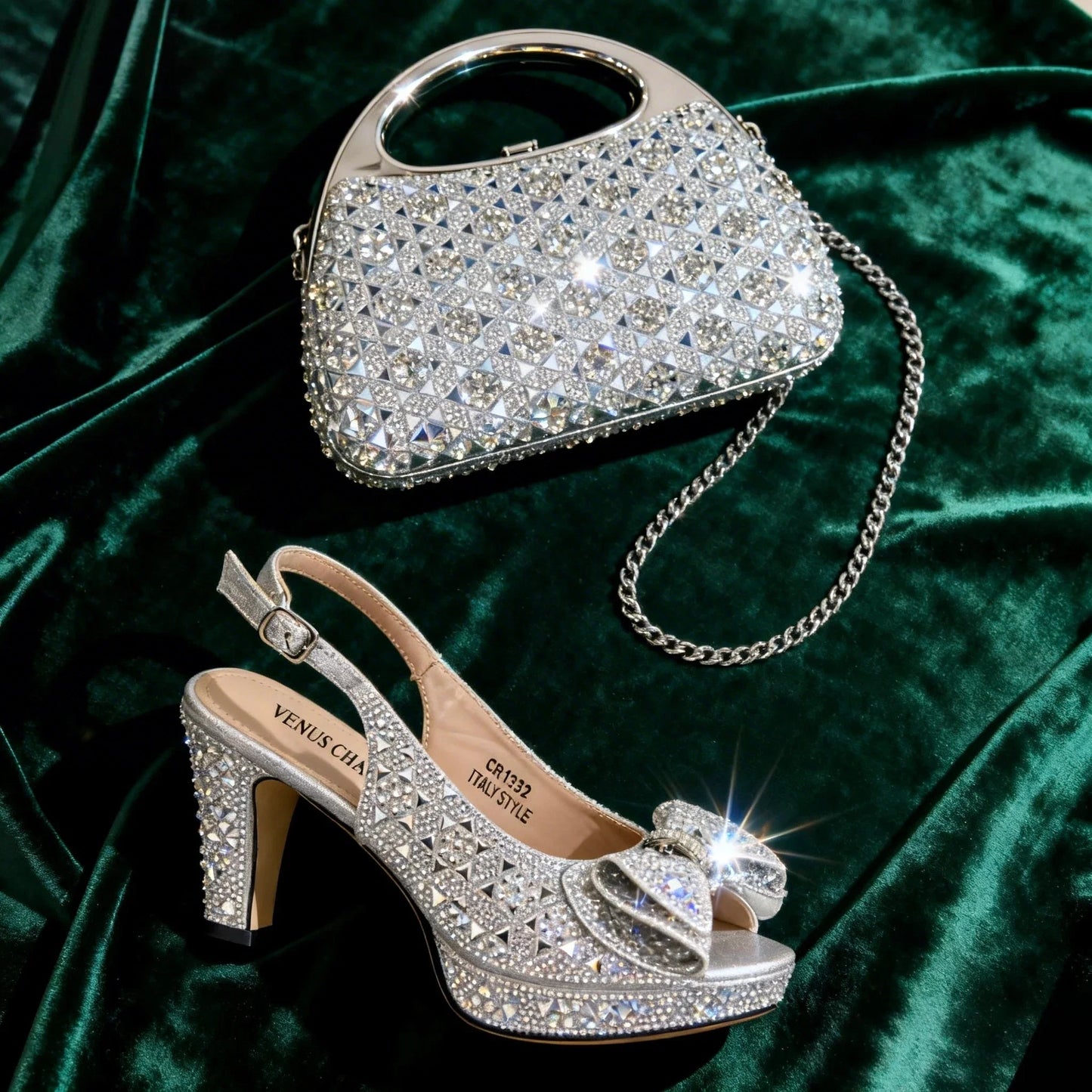 Elegant Italian Women’s Fuchsia Rhinestone Peep-Toe High Heel Sandals and Matching Bag Set – Perfect for Weddings and Parties LadyShow.Store