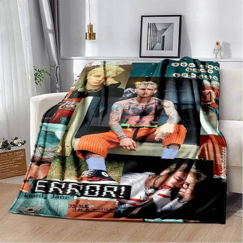Machine Gun Kelly Poster Printed Flannel Warm Blanket Rapper Music Art Blankets Bedroom Sofa Bed Travel Picnic Blanket Fan Gift Pi-Mart