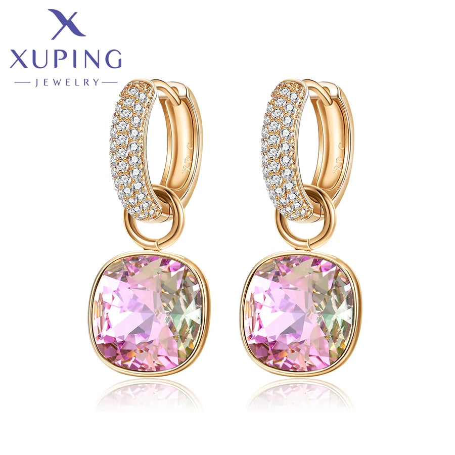 Xuping Jewelry Charm Square Shaped Luxury Exquisite Gold Color Plated Crystal Earring for Women Gift A00606258 Pi-Mart