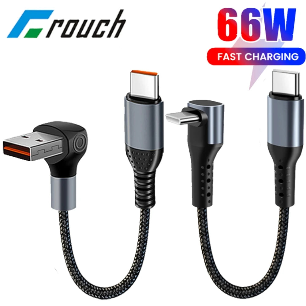 Crouch 90 Degree Short Cable USB Type C To Type C 6A 66W Fast Charge 25CM 50CM Power Bank USB C Cable For iphone Huawei Xiaomi Pi-Mart