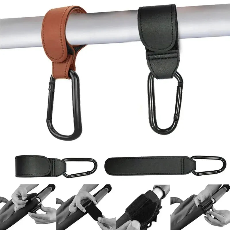 2Pcs Leather Cart Hooks Baby Stroller Hook PU Adjustable Pram Hook Organizer Diaper Bag Hanger Children Travel Accessories Pi-Mart