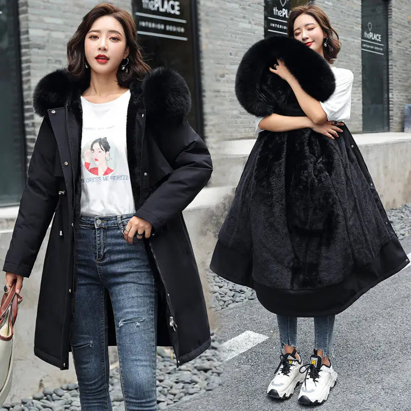 2026 New Winter Women Parka Fur Hooded Jackets Thicken Warm Cotton-padded Puffer Coat Casual Long Parkas Clothes Loose Outerwear LadyShow.Store