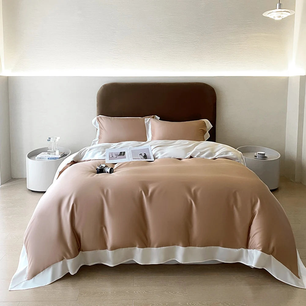 Liv-Esthete Top Grade 100% Silk Duvet Cover Set Queen King Yellow White Bedding Set Flat Sheet Beauty Pillowcase Bed Linen Pi-Mart