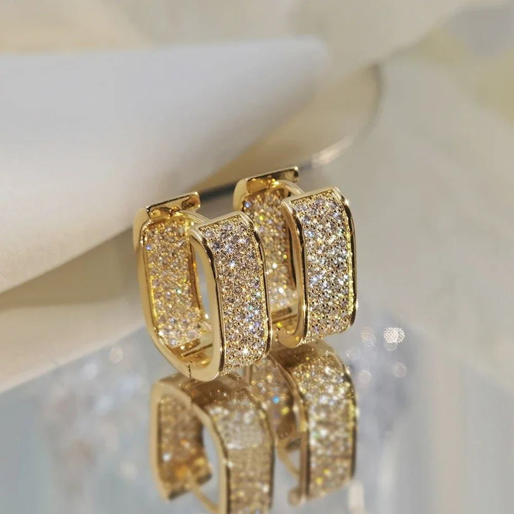 Classic Luxury CZ Korean Fashion Women's Earrings Metal Silver Gold Simple Exquisite Girls Popular Jewelry Accessories Selection Pi-Mart