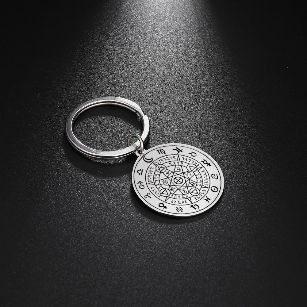 Dawapara Protection Secret Seal of Solomon Pendant Keychain Witchcraft Hexagram Wealth Fortune Amulet Stainless Steel Jewelry Pi-Mart