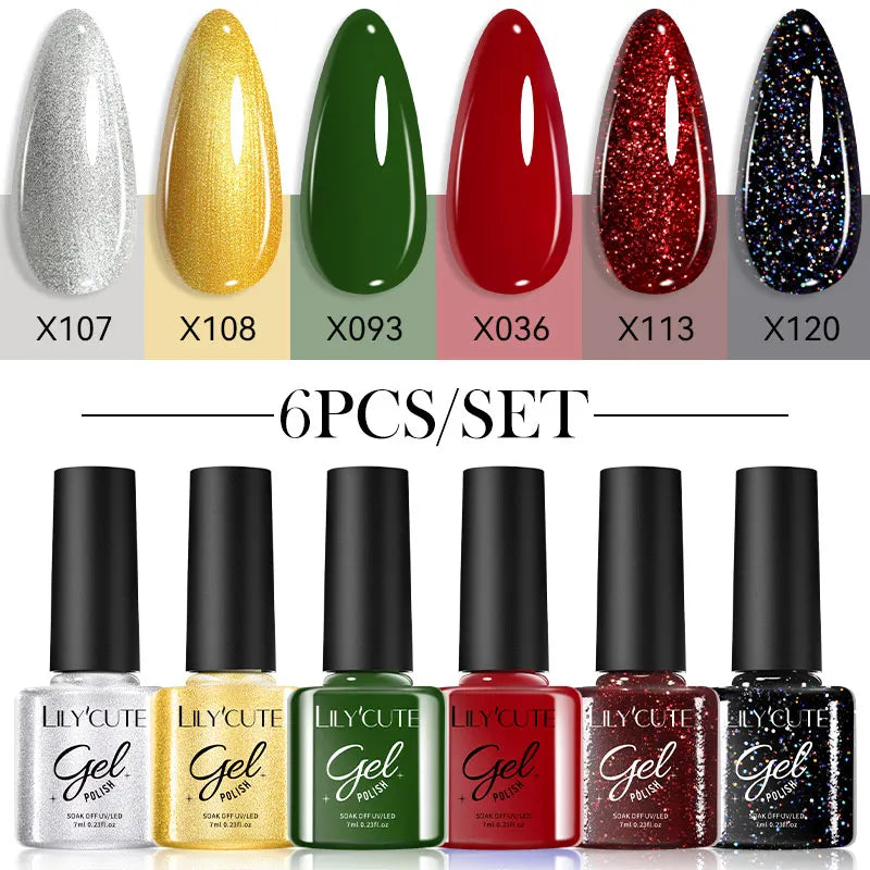 LILYCUTE 6Pcs/set 7ml Coffee Series Gel Nail Polish Kit 125 Colors Manicure Semi Permanent Soak Off UV Nail Art Gel Varnish Tri Light Beauty