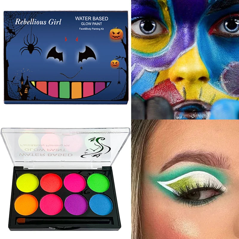 8 Colors Body Painting Palette for Tattoo Art UV Glow in The Dark Makeup Carnival Artist Cosplay Art Party Festival Cosmetics Pi-Mart