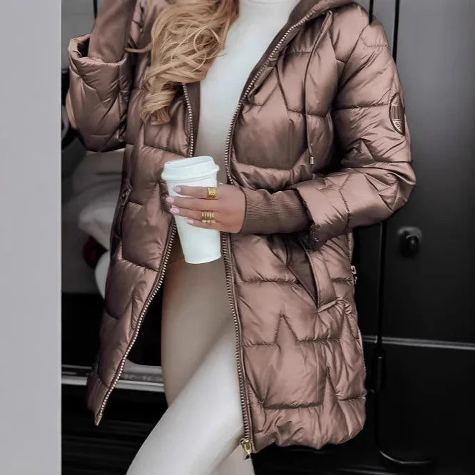 Parkas Coat Women Cotton Padded Jacket Hooded Outerwear Winter Thick Warm Pockets Zipper Puffer Windproof Mid Length Overcoat LadyShow.Store