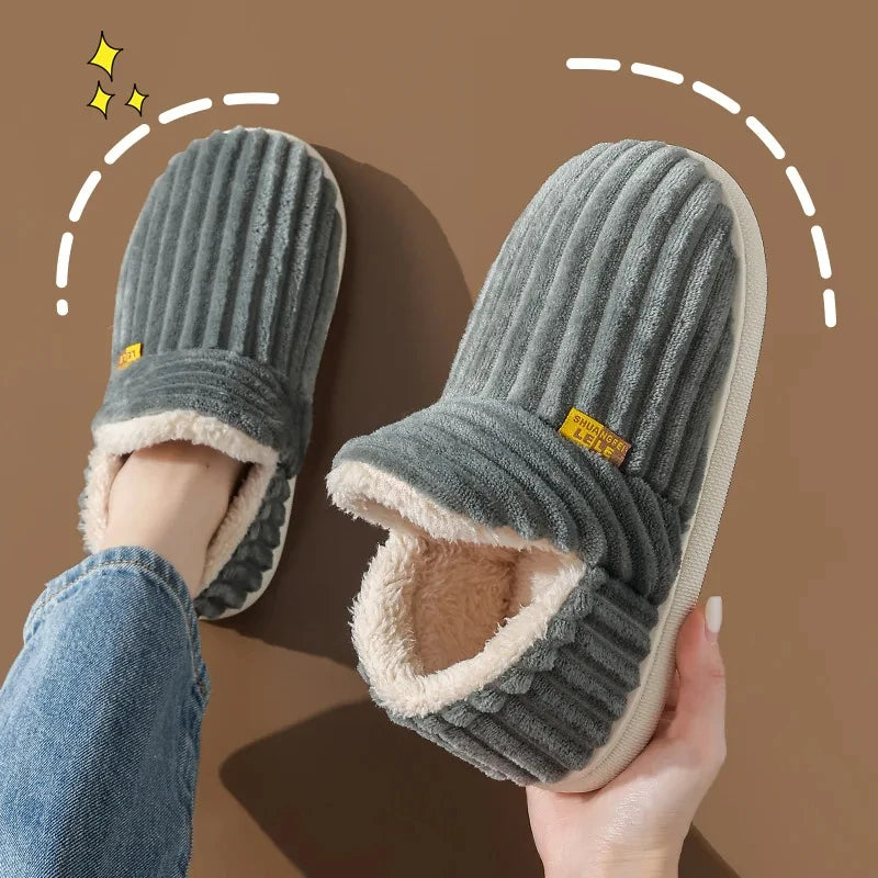 Evshine Soft Sole Slippers For Women Winter Fashion Women Fur Slippers Fuzzy Plush Men Slippers Warm Furry Women Cotton Shoes Pi-Mart
