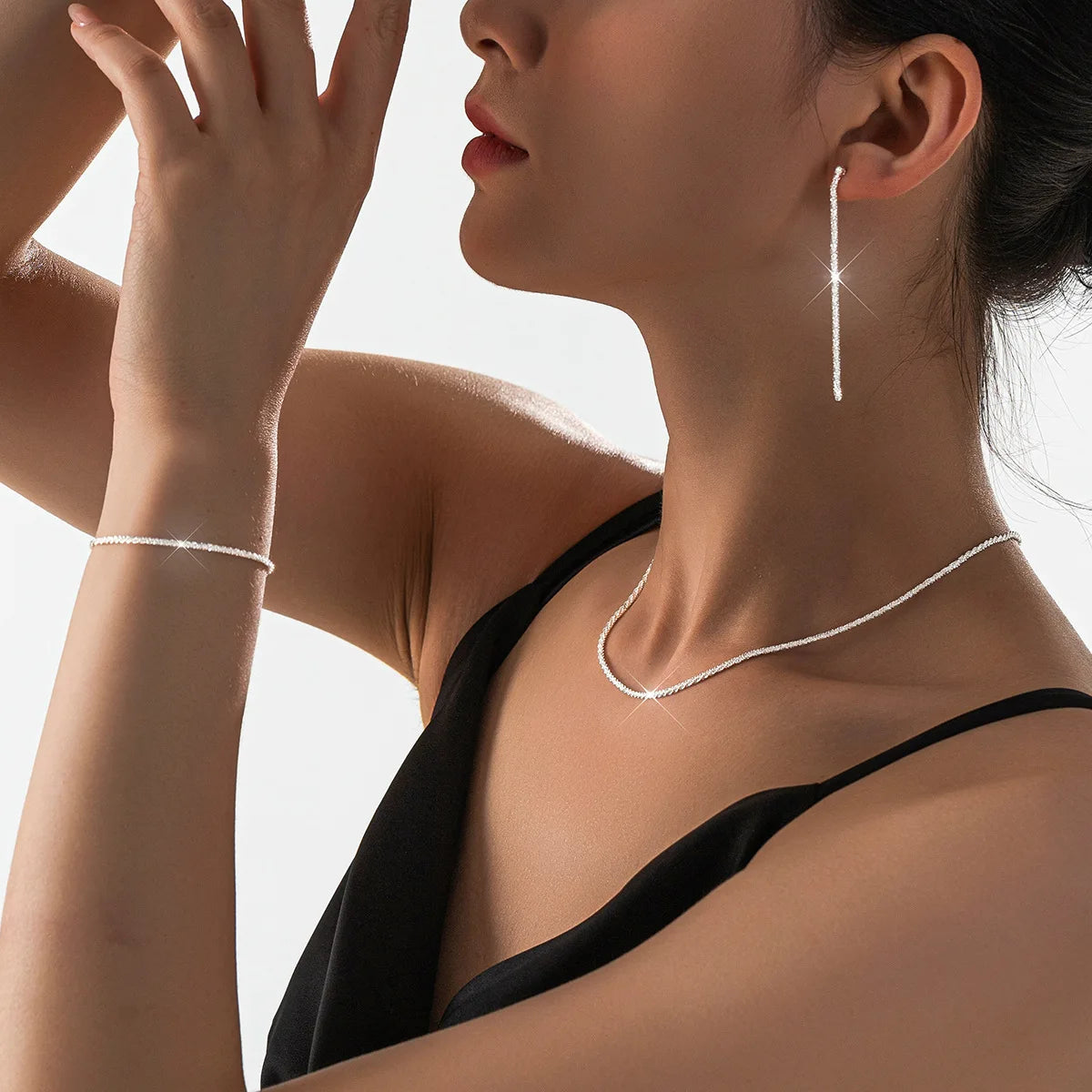 Starry Sky Sparkling Necklace, Women's Clavicle Chain Bracelet, Simple Sparkling Plain Chain, Stackable Design Pi-Mart
