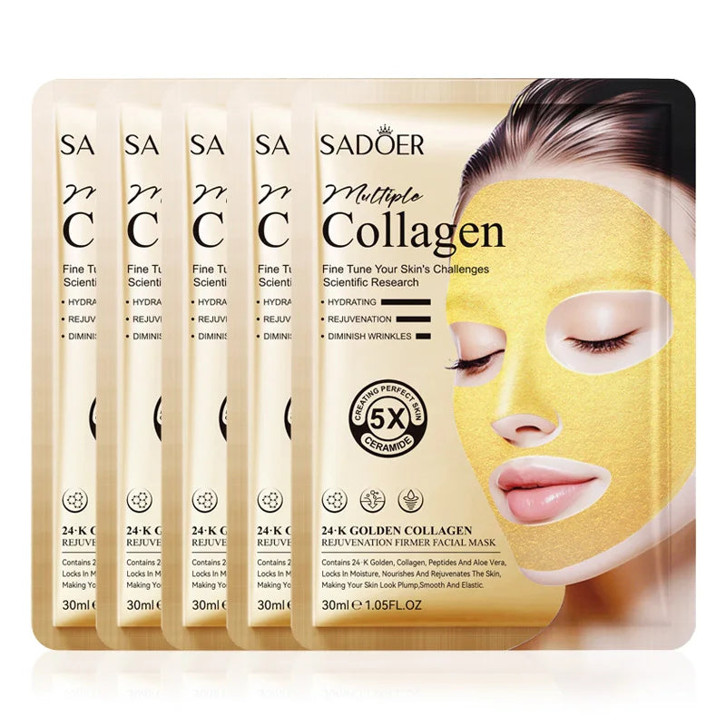 SADOER 24k Golden Collagen Facial Masks Anti Wrinkle Firming Moisturizing Anti-Aging Face Mask Beauty Facial Skin Care Products Tri Light Beauty